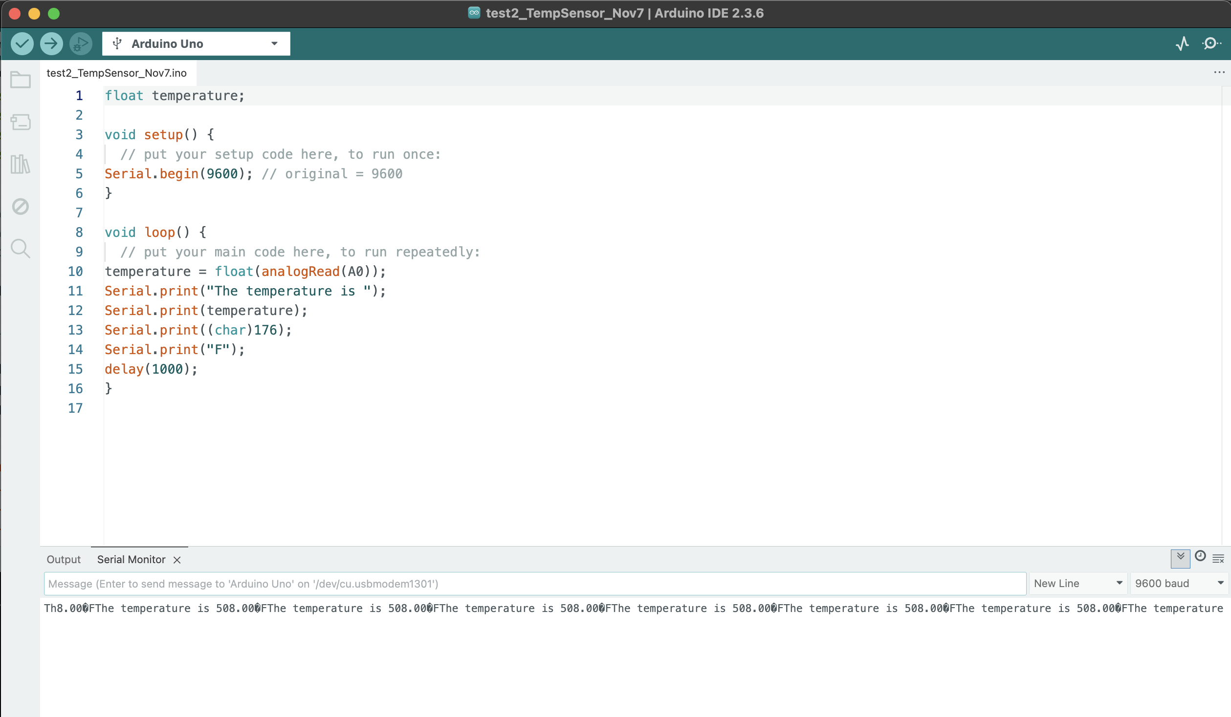 Exploring one of the sketches we found online. While we tried our best to fix problems we encountered (such as the Serial Monitor displaying incredibly high temperatures and switching to a different Baud Rate to see if it changes anything), we unfortunately had to look for another sketch that would work.
